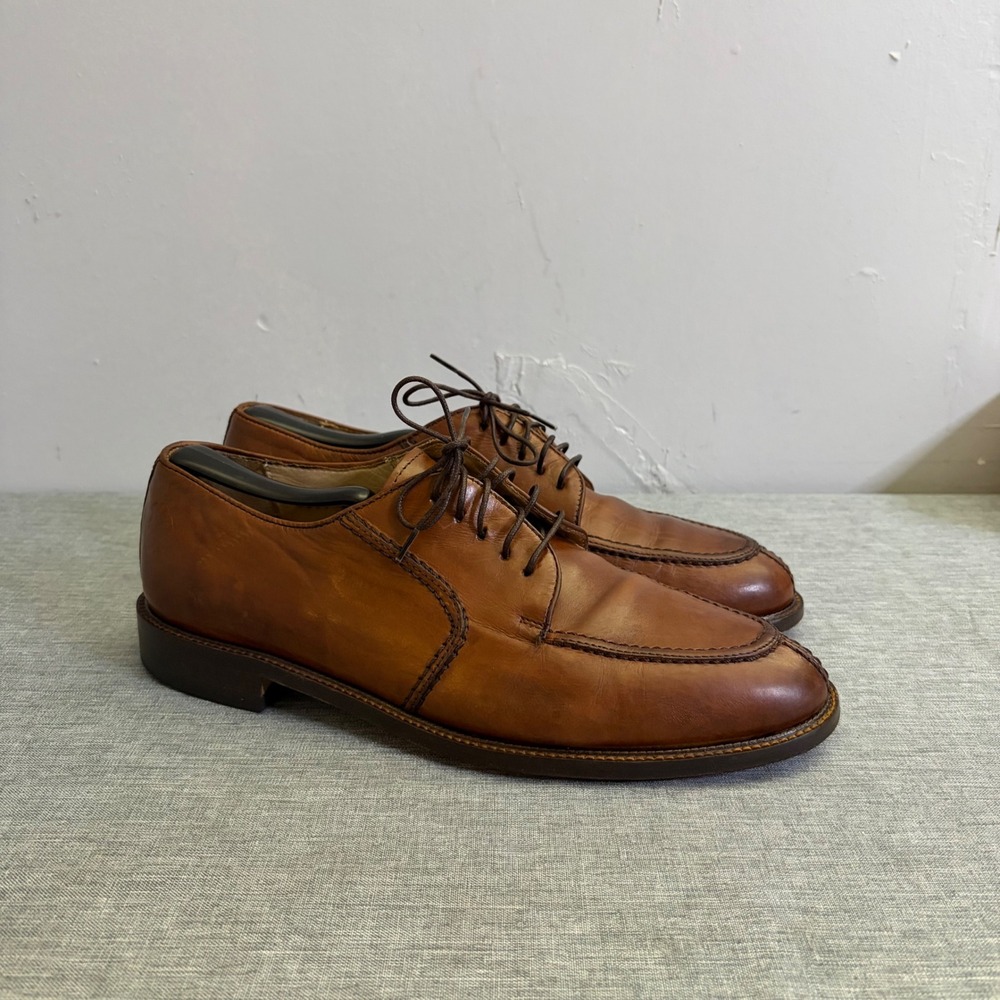 Pronto Uomo Derby Shoes Mens 8.5 M Cognac Split Toe Leather Italy Vintage